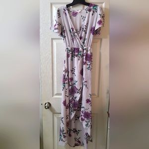 XS Candies maxidress shorts combo, purple, pink and gray flower pattern